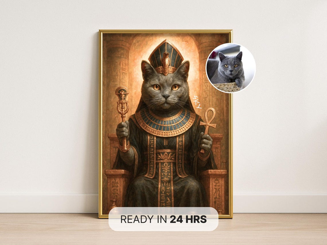 Custom Egyptian Pharaoh Pet Portrait Dog Or Cat Royal Art Poster