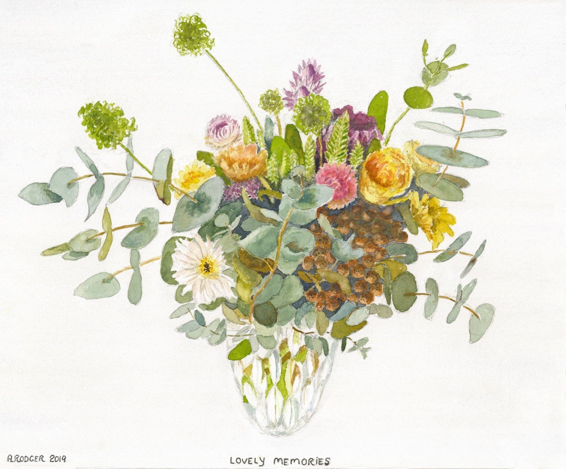 Lovely Memories Flower Bouquet Watercolor Eucalyptus Vase Art Poster