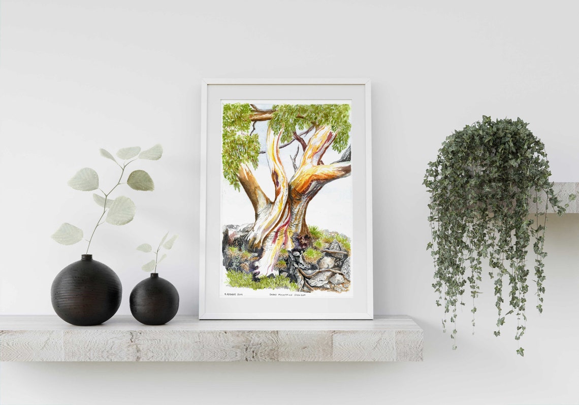 Watercolour Snowy Mountains Snow Gum Painting Print Wall Art Living Room Wall Home Boho Large Art Watercolor