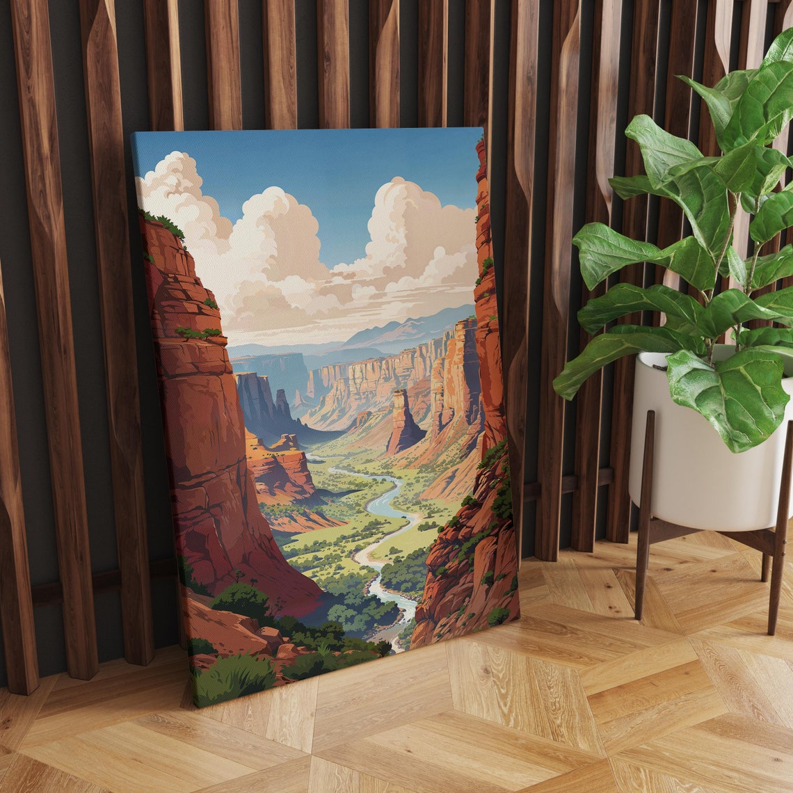 Red Rock Canyon Gorge With River Flowing Between High Cliffs Poster - Image 2