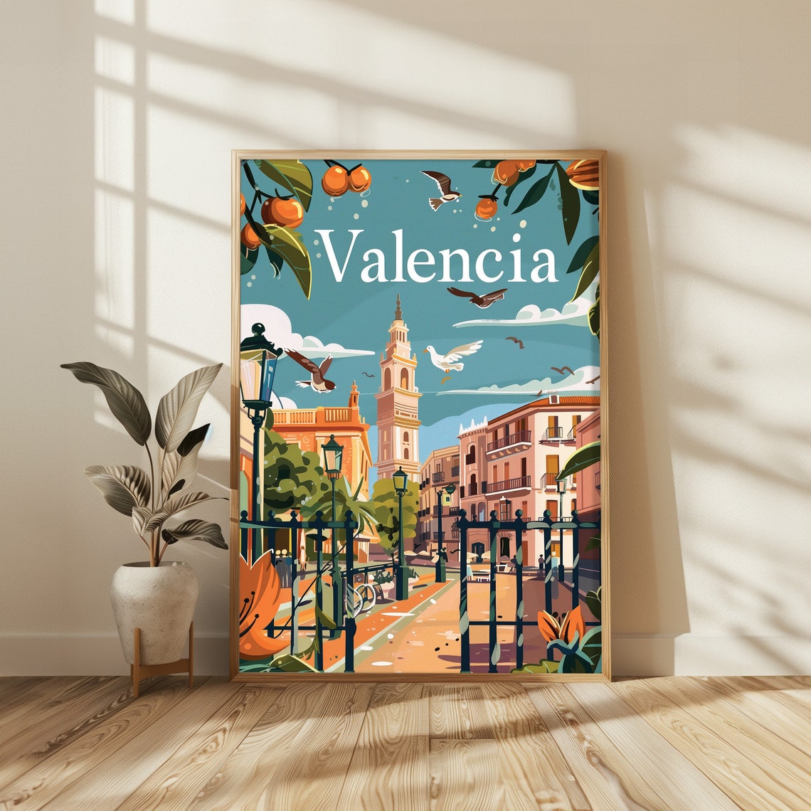 Valencia Spain Plaza Tower Orange Trees Vintage Travel Poster - Image 5