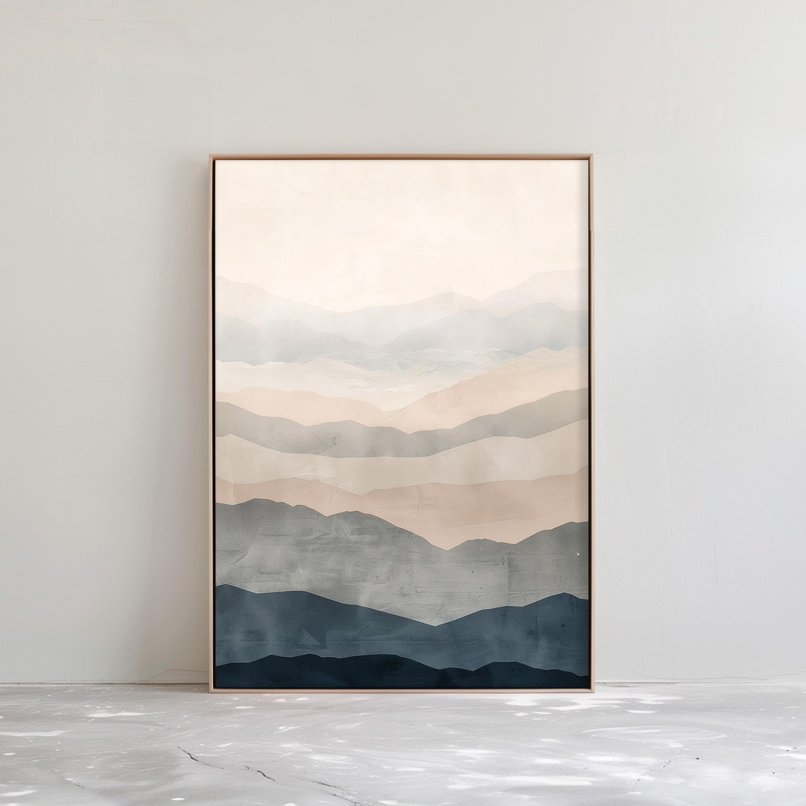 Neutral Layered Mountain Ombre Grey Beige Modern Abstract Poster