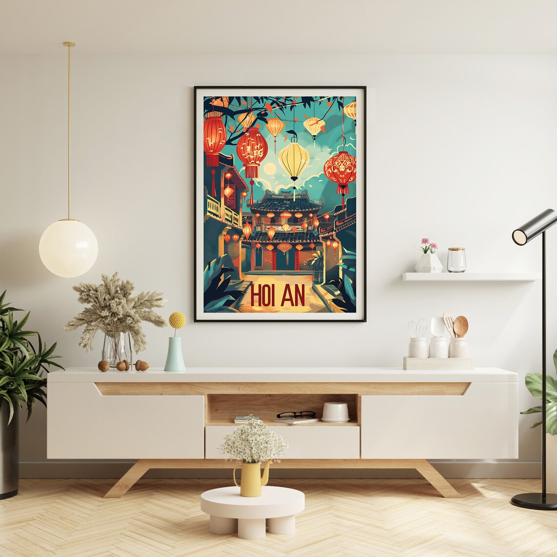 Vintage Hoi An Vietnam Lantern Street Night Travel Art Poster - Image 2