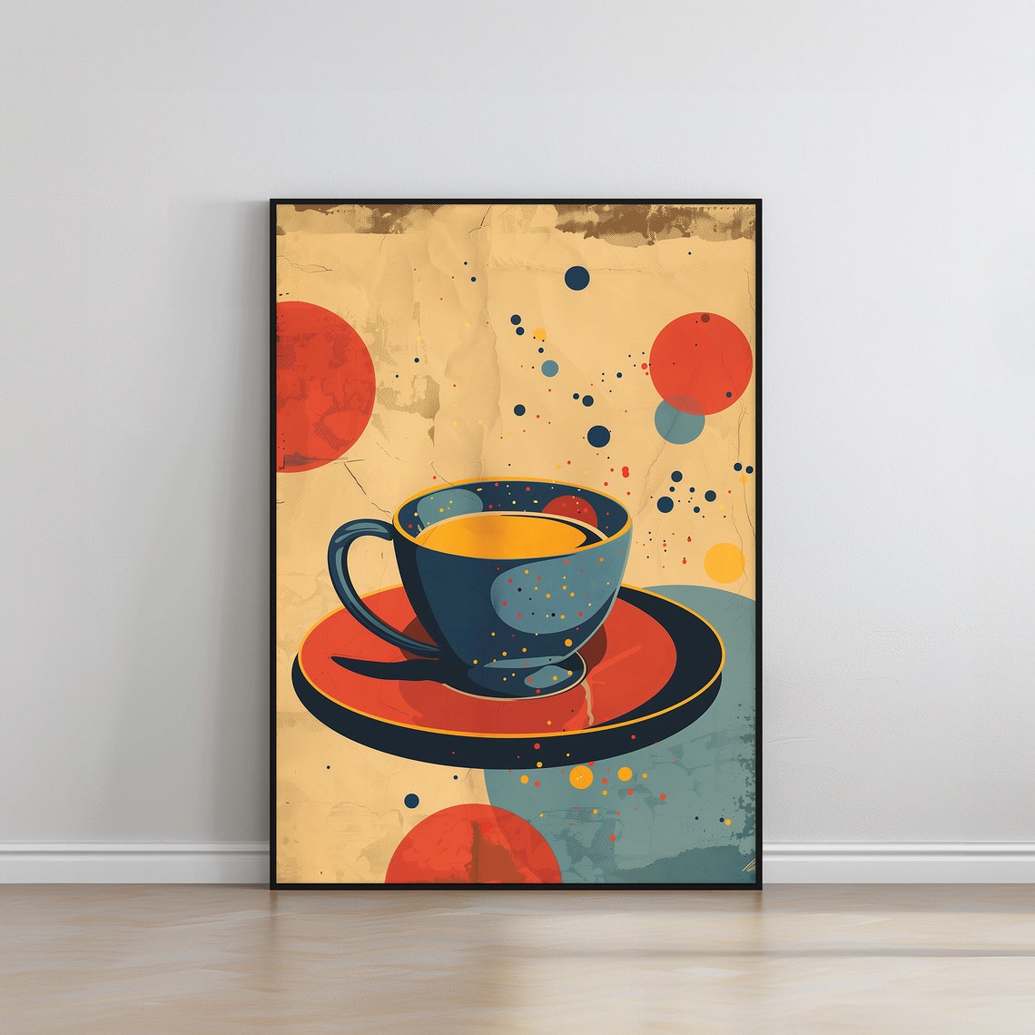 Abstract Navy Blue Coffee Cup on Red Saucer Bauhaus Style Poster - Image 4
