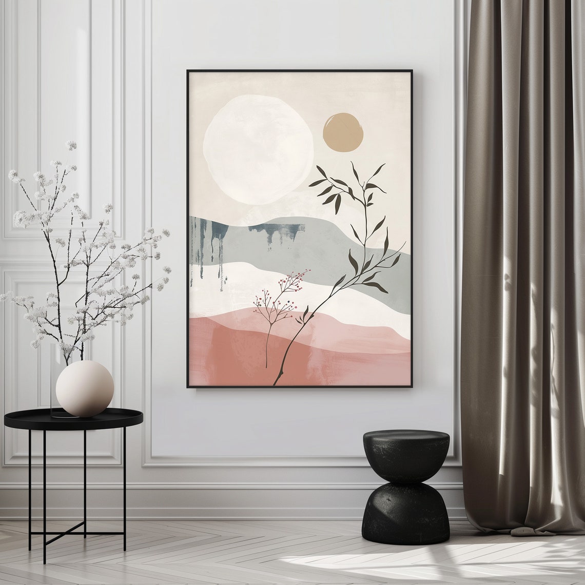 Minimalist Abstract Rising Sun Over Blush Dunes Botanical Poster - Image 2