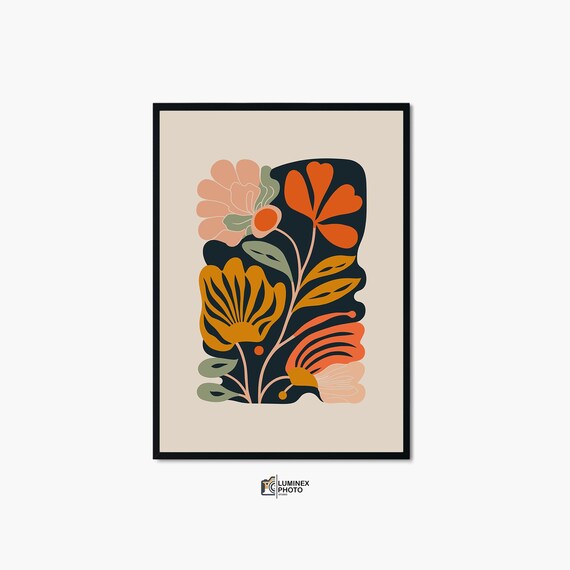 Abstract Floral Bouquet Warm Tones Modern Scandinavian Wall Art