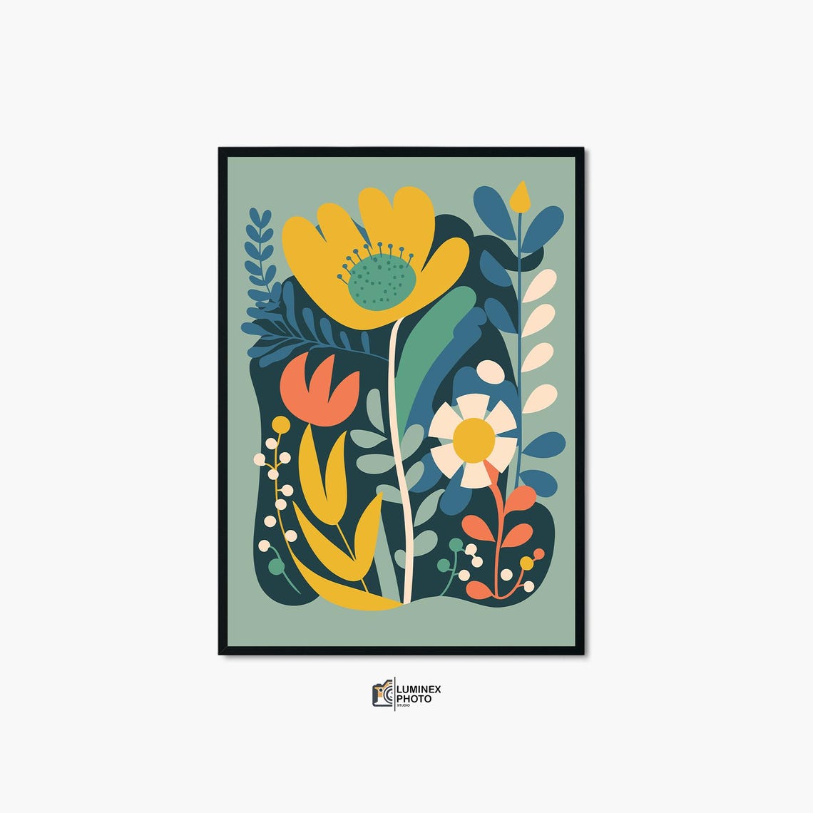 Modern Abstract Floral Yellow Poppy Sage Botanical Art Print
