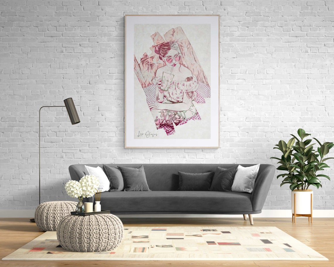 The Picnic Girl Colorful Tattooed Woman Portrait Wall Art Poster Print Pink Girl Modern Minimalist Living Room Wall Art Entry Hall - Image 5