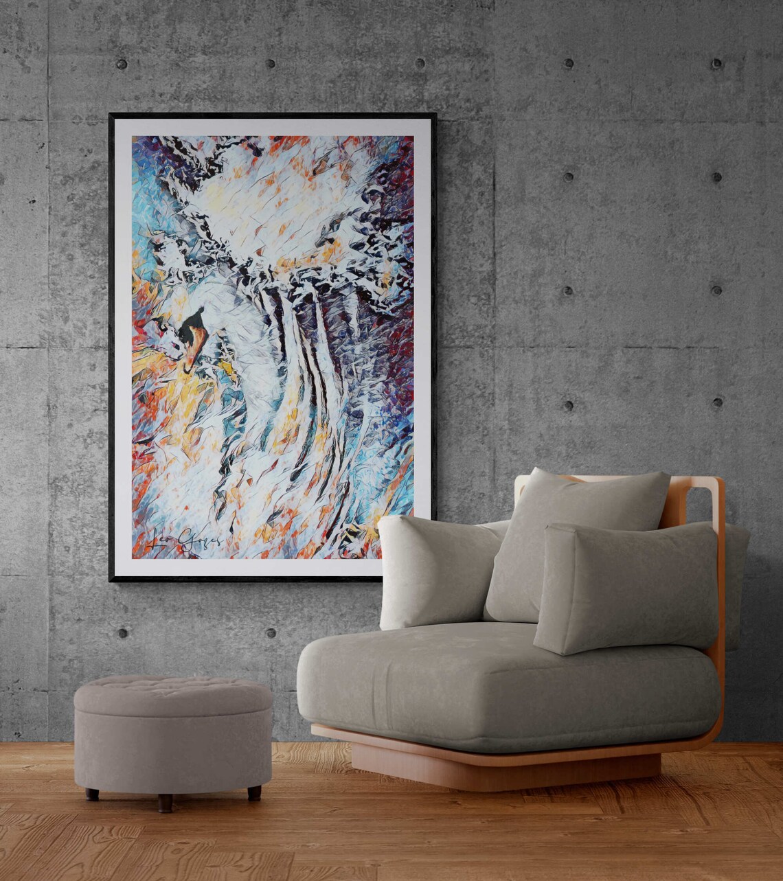 White Swan in Fiery Brushstrokes Expressive Animal Portrait Print - Image 2