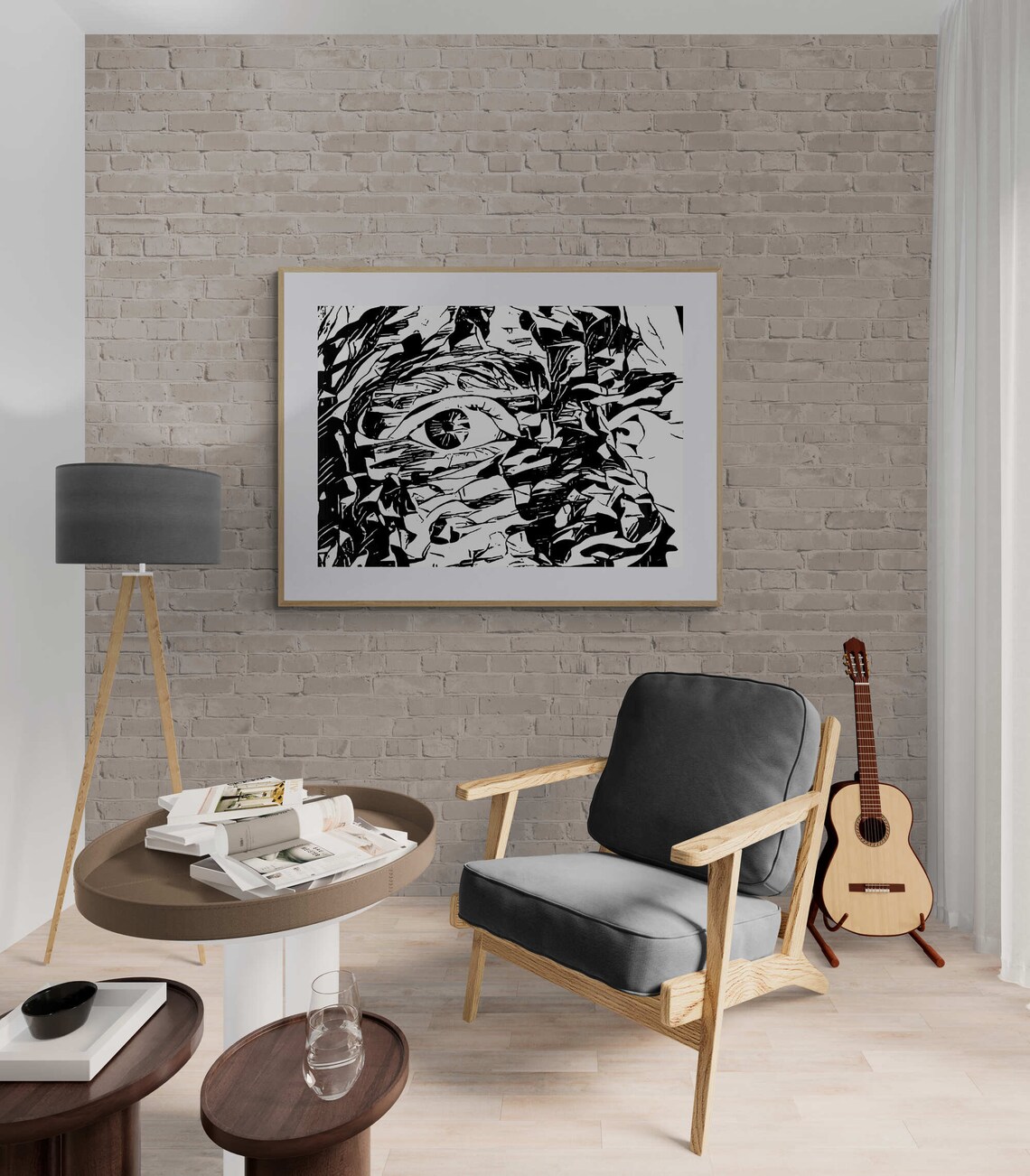 Striking Eye in Black and White Cubist Abstract Art Portrait Print - Image 7