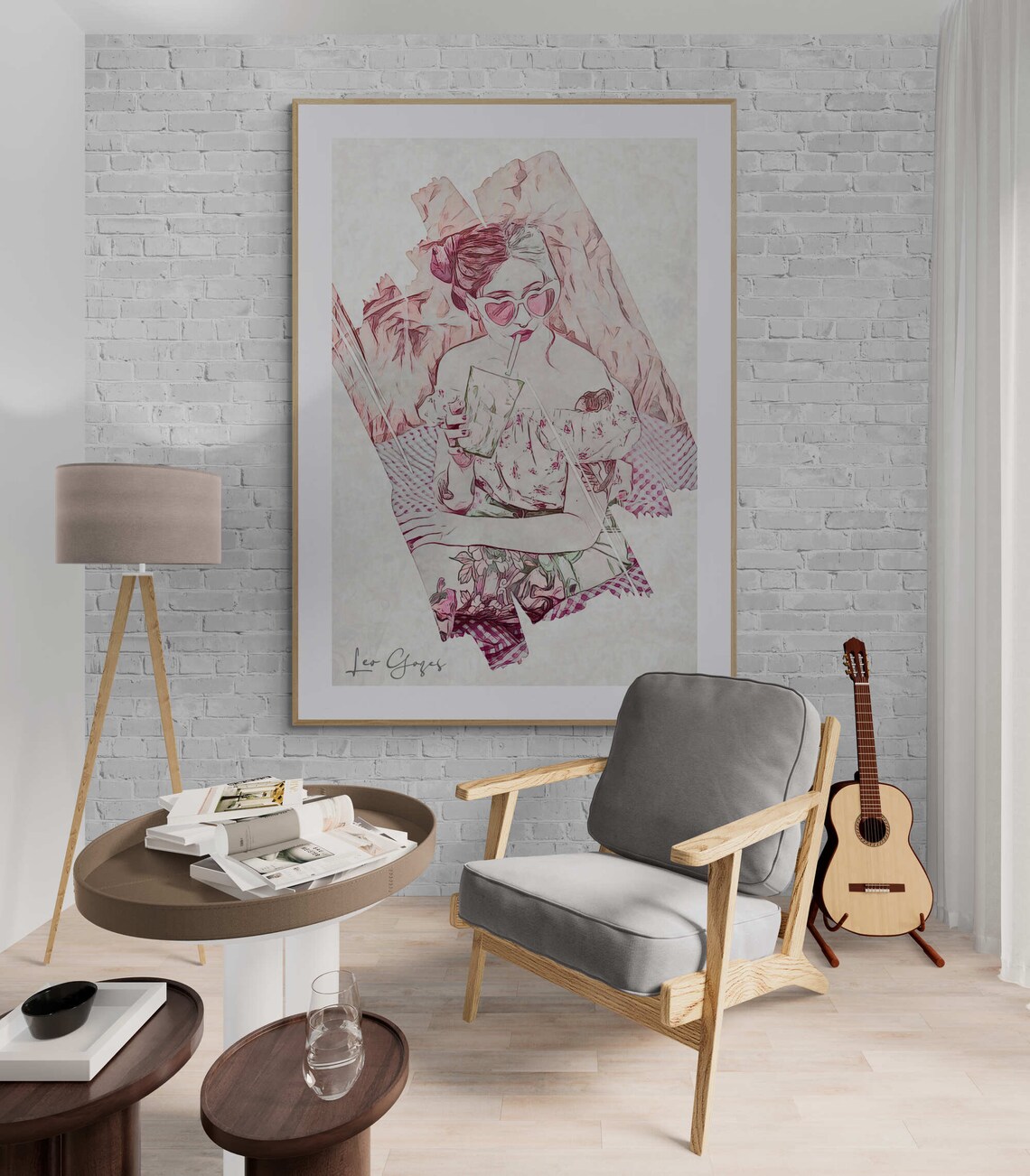 Chic Woman Sipping a Drink Fashion Sketch Illustration Art Poster - Image 2