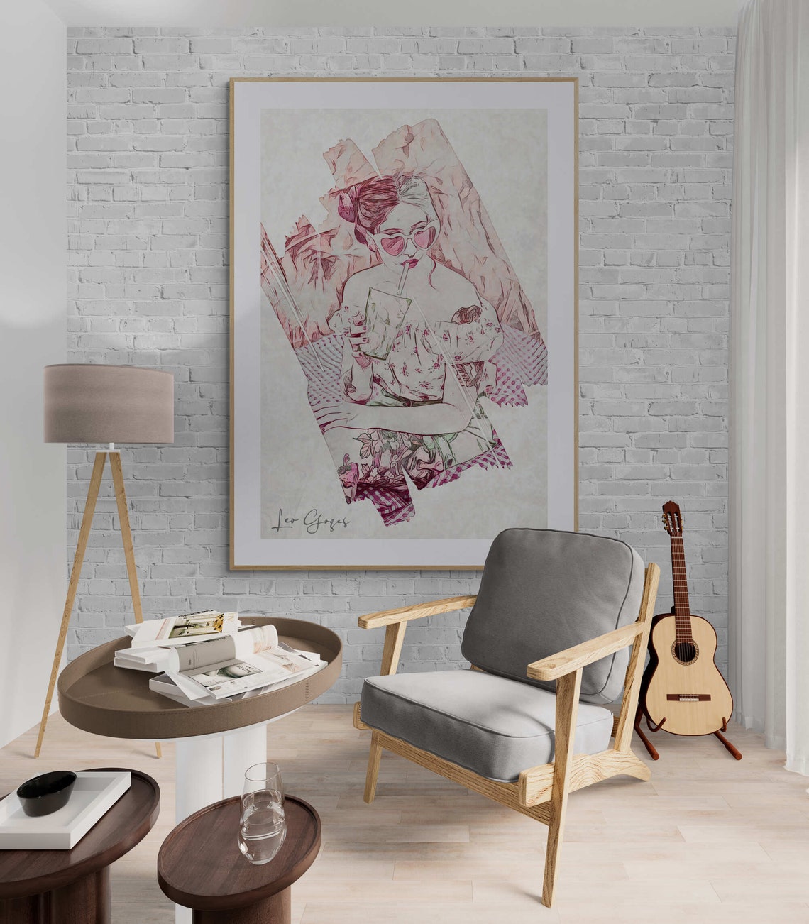 The Picnic Girl Colorful Tattooed Woman Portrait Wall Art Poster Print Pink Girl Modern Minimalist Living Room Wall Art Entry Hall - Image 2