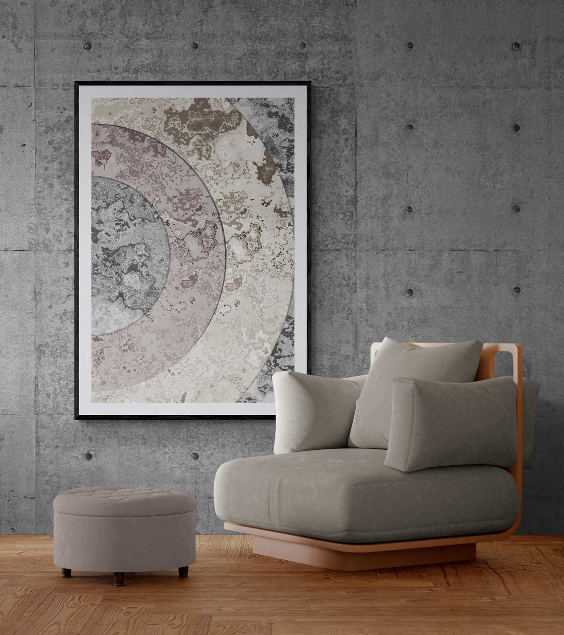 Blush Pink Gray Textured Circle Boho Abstract Modern Art Poster - Image 7