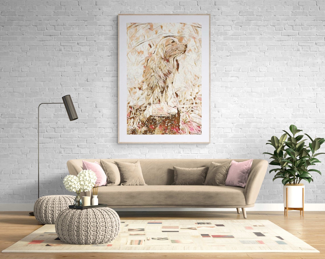 Wall Art Beige Print Golden Retriever Portrait Poster Golden Retriever Portrait Sepia Print Art Wall Dog Living Room Paint Entry Hall - Image 4