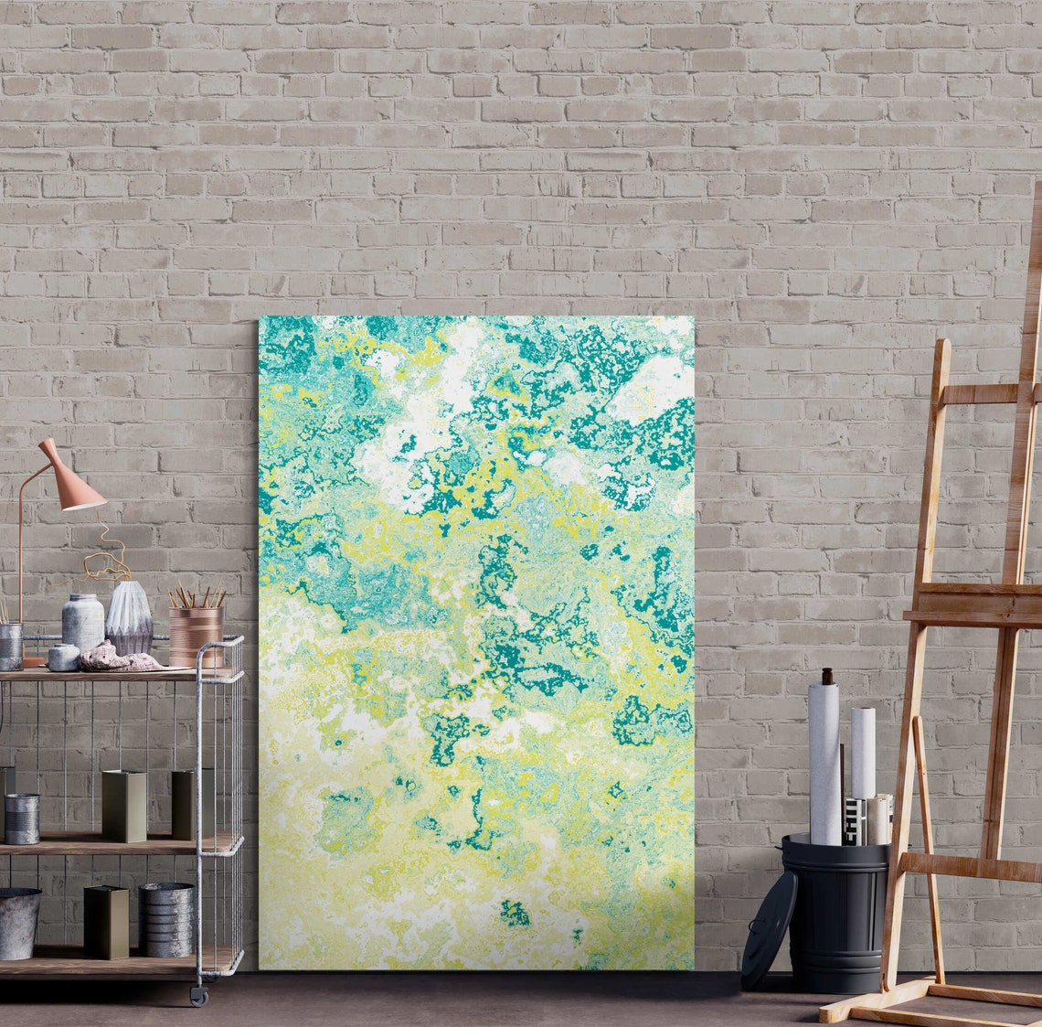 Yellow Turquoise Marble Abstract Bright Boho Modern Art Poster - Image 4