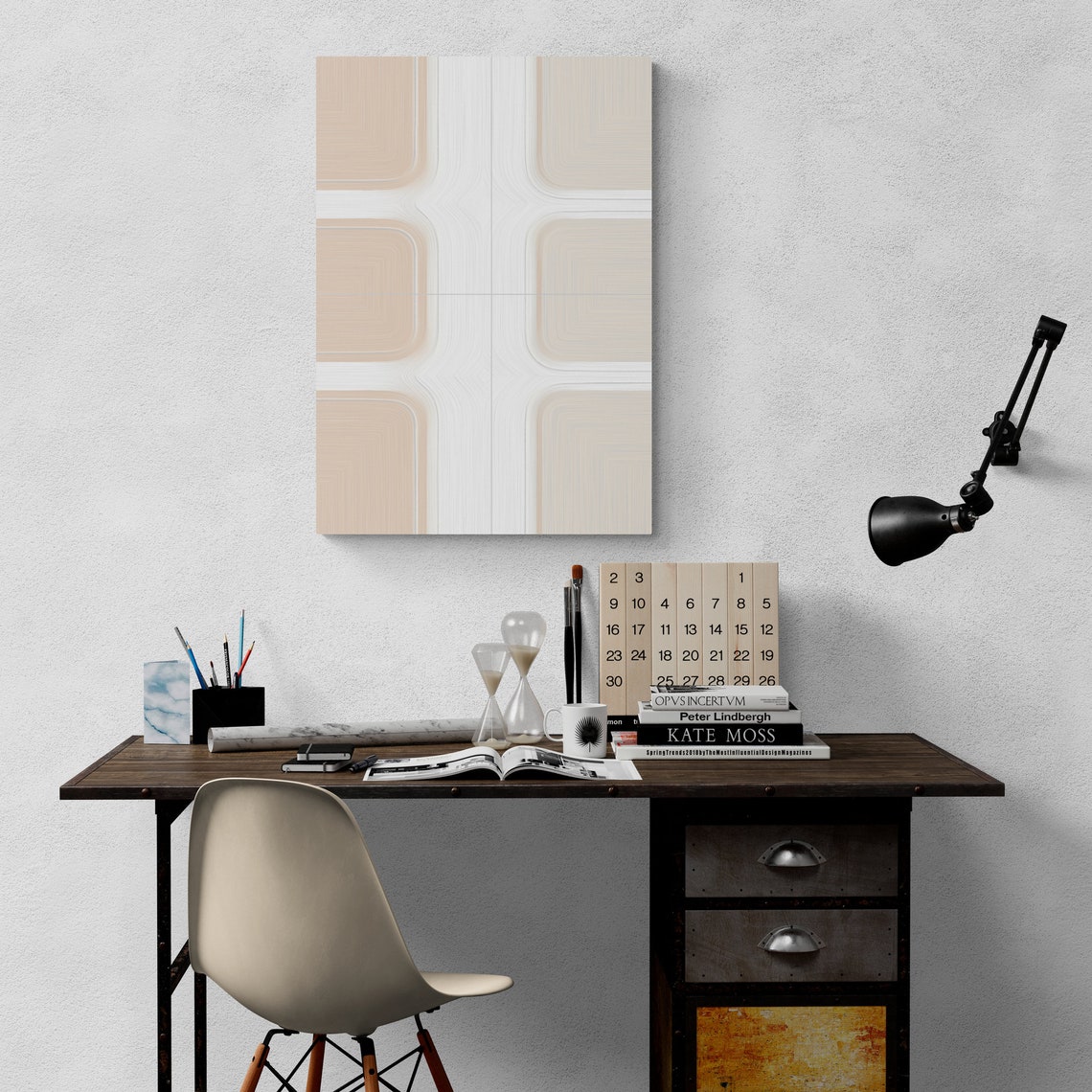 Beige White Geometric Rounded Squares Minimal Modern Art Poster - Image 4