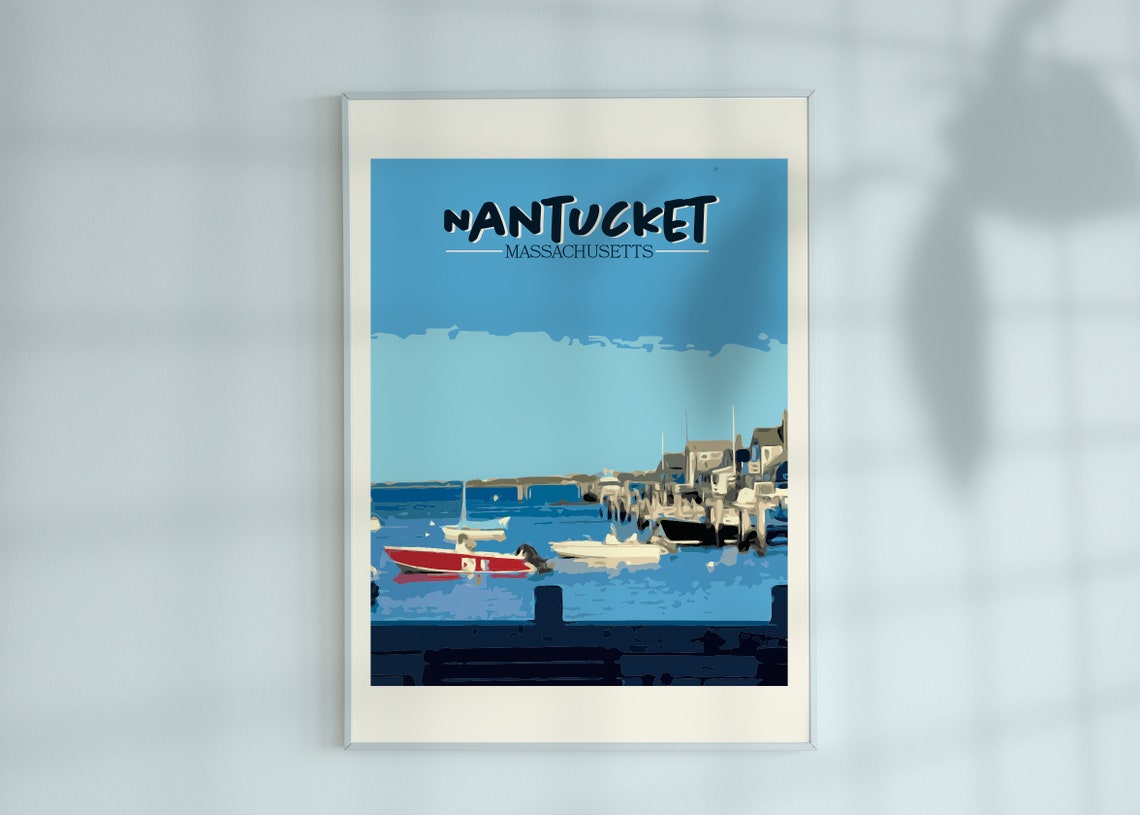 Nantucket Massachusetts Harbor Sailboats Coastal Travel Poster