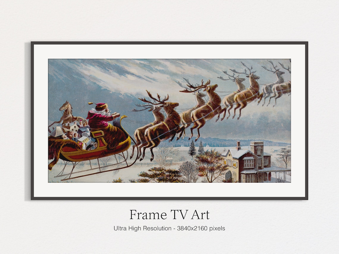 Vintage Christmas Santa Claus Sleigh Art Print