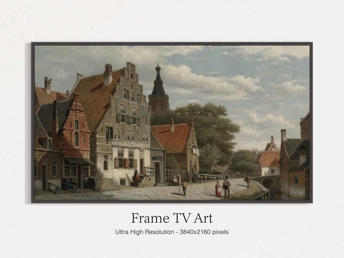 Vintage Cityscape Painting, Travel Poster