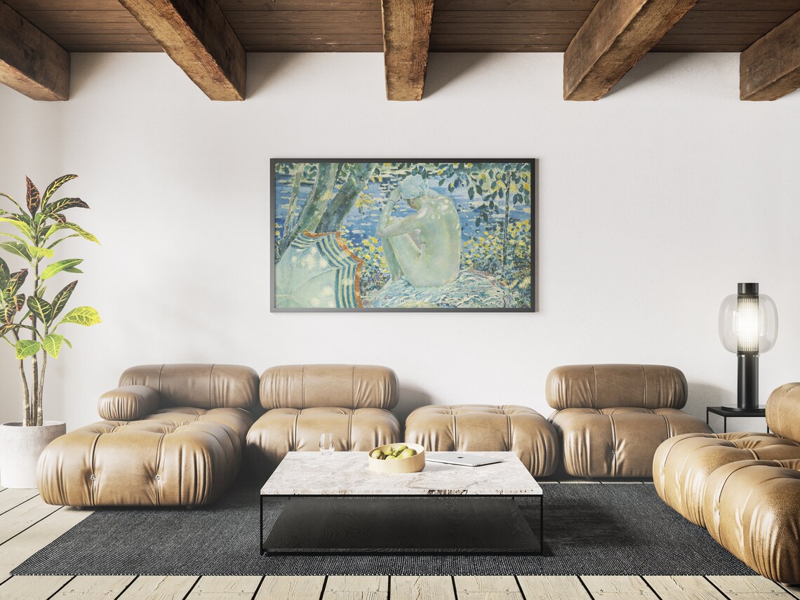 Seashore Summer Lake Vintage Landscape Art Print - Image 3