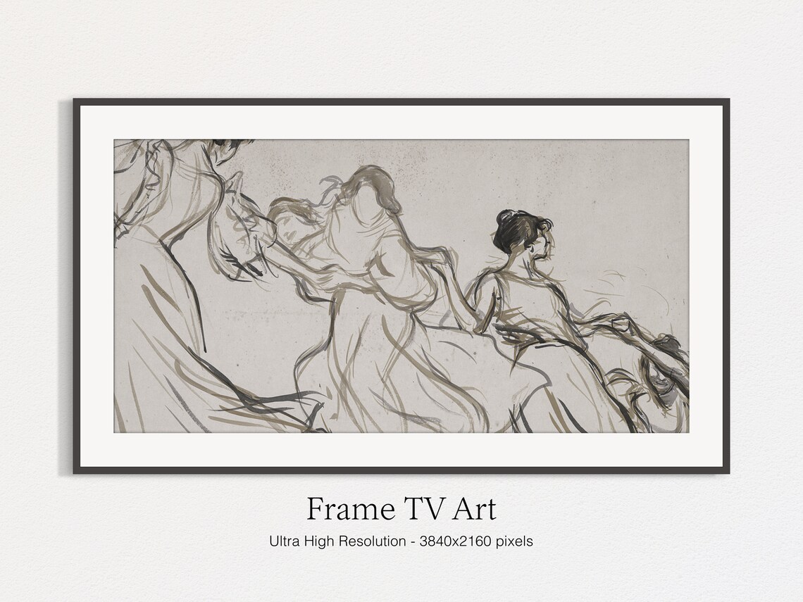 Dancing Women Ink Sketch Charcoal Dancers Movement Vintage Art Print - Image 4