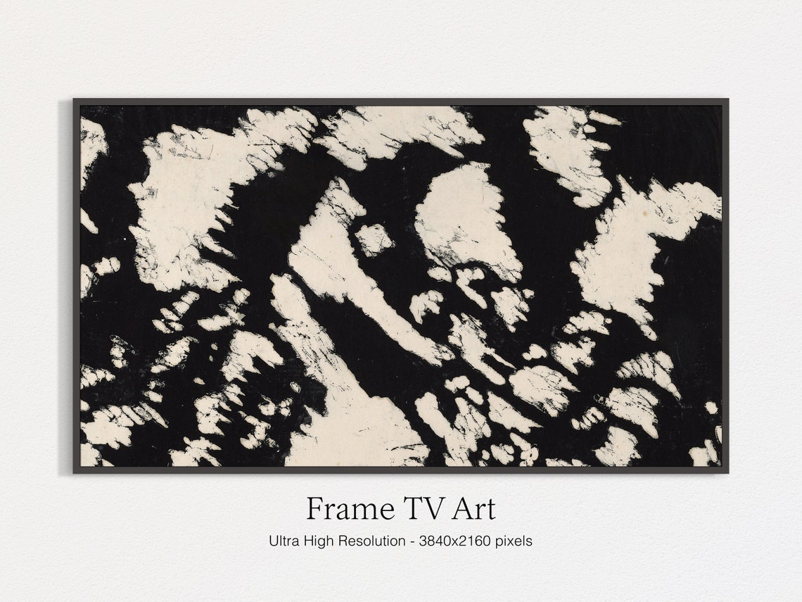 Black Ink Abstract Monochrome Splashes Cream Background Art Print