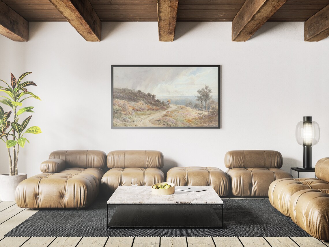 Winding Country Road Watercolor Heather Hills Cloudy Sky Print - Image 3