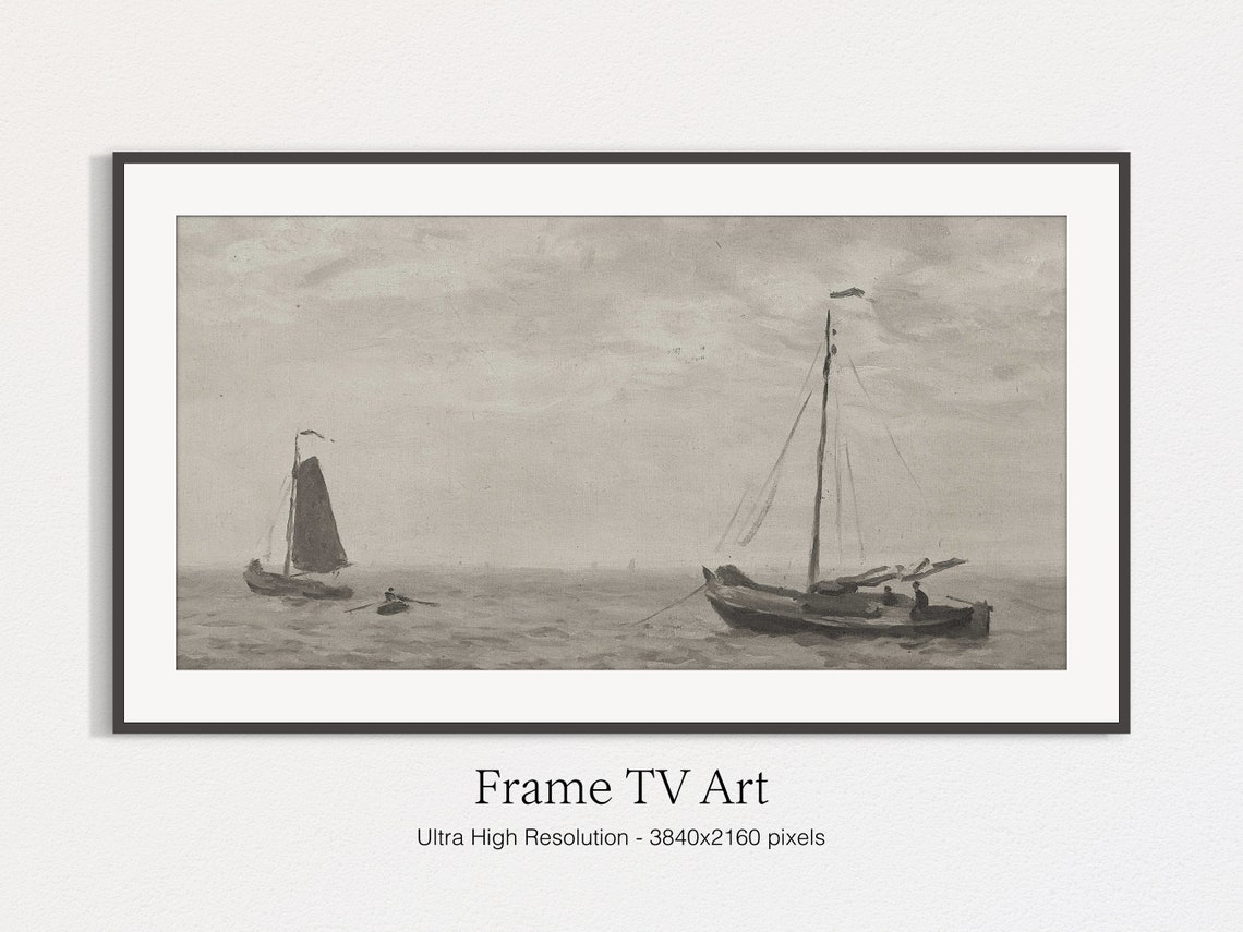 Frame Tv Art Landscape Painting Country Farmhouse Decor Tv Vintage Art For Tv Moody Vintage Ships Painting - Image 4