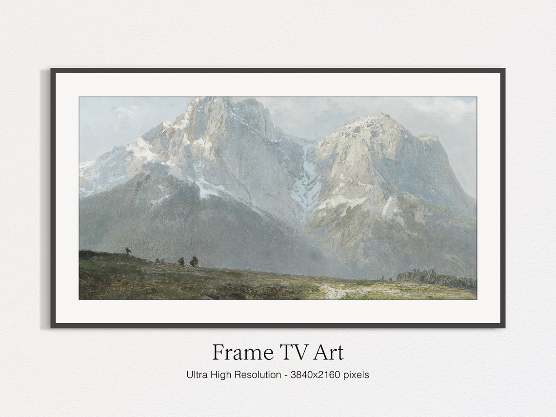 Snowy Alpine Mountain Peak Oil Painting Meadow Path Landscape Poster - Image 4