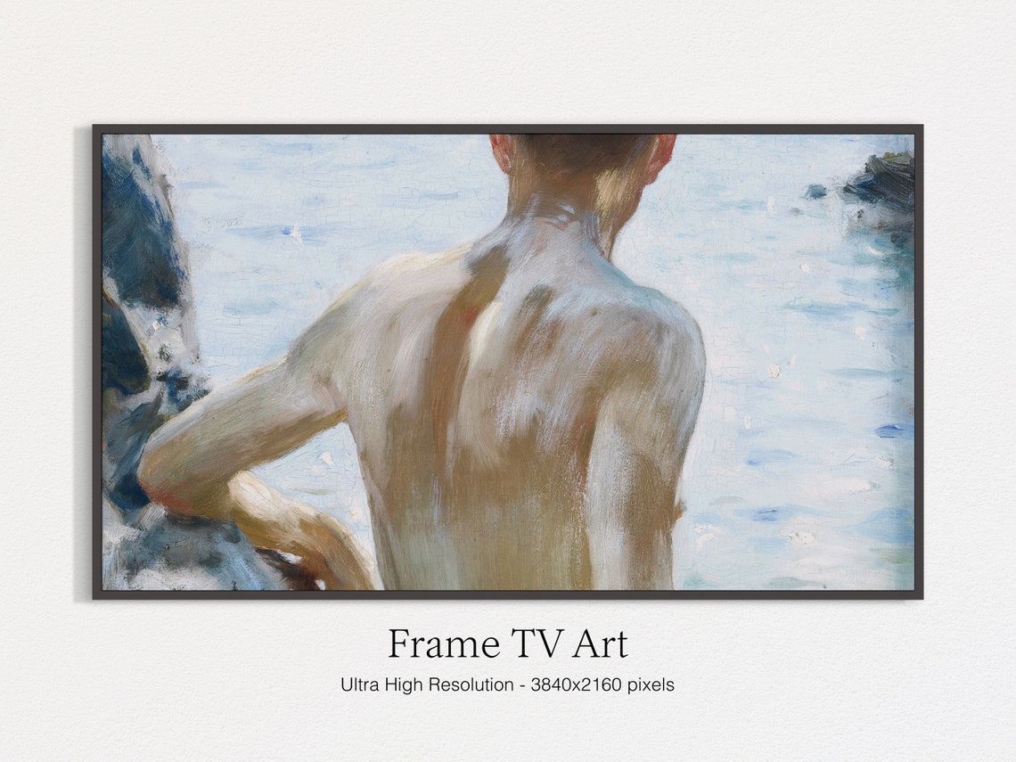 Young Swimmer In Sunlit Sea Back View Impressionist Beach Art Print