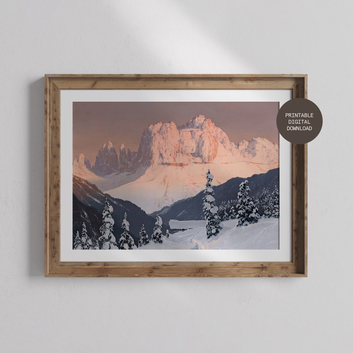 Snow Capped Peaks Alpenglow Winter Mountain Pine Forest Print - Image 3