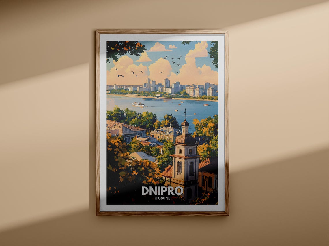 Dnipro Ukraine Riverside Bell Tower Vintage Travel Poster Art - Image 3