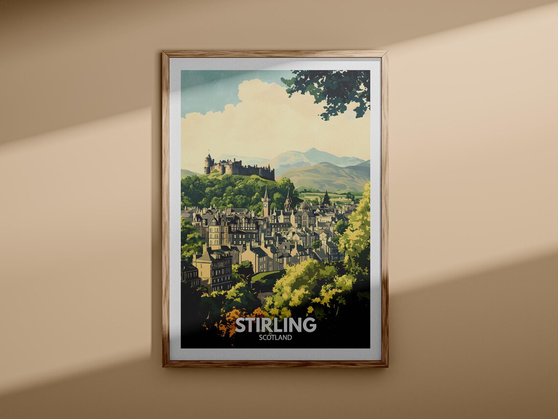 Stirling Scotland Castle Hill Town View Retro Vintage Travel Poster - Image 3