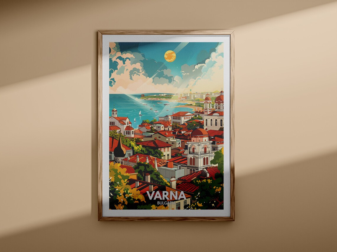 Varna Bulgaria Black Sea Sunny Resort Town Vintage Travel Poster - Image 3