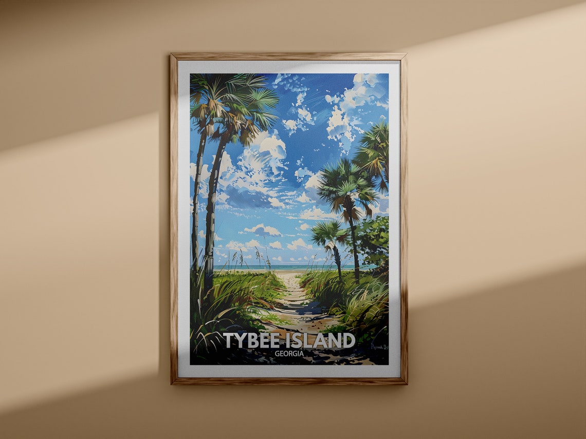 Tybee Island Georgia Palm Tree Beach Path Ocean View Travel Poster - Image 3