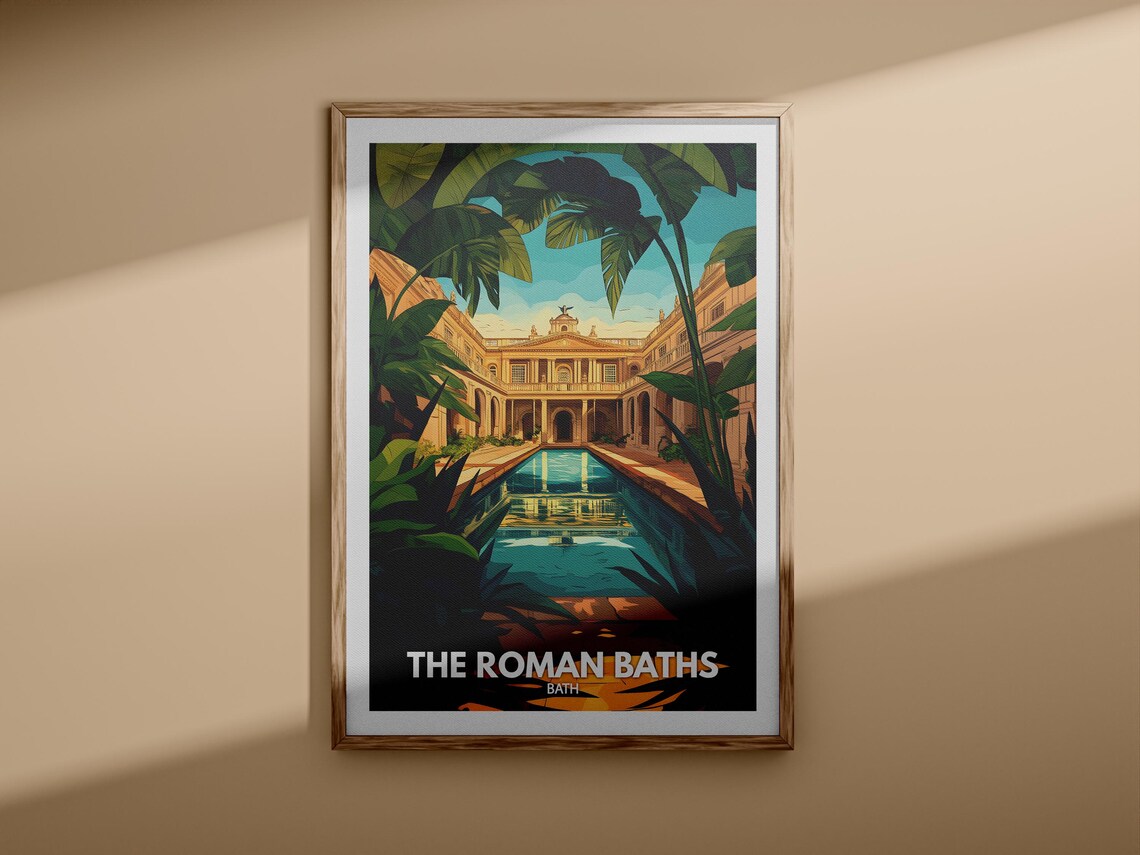 The Roman Baths Bath England Courtyard Pool Historic Travel Poster - Image 3
