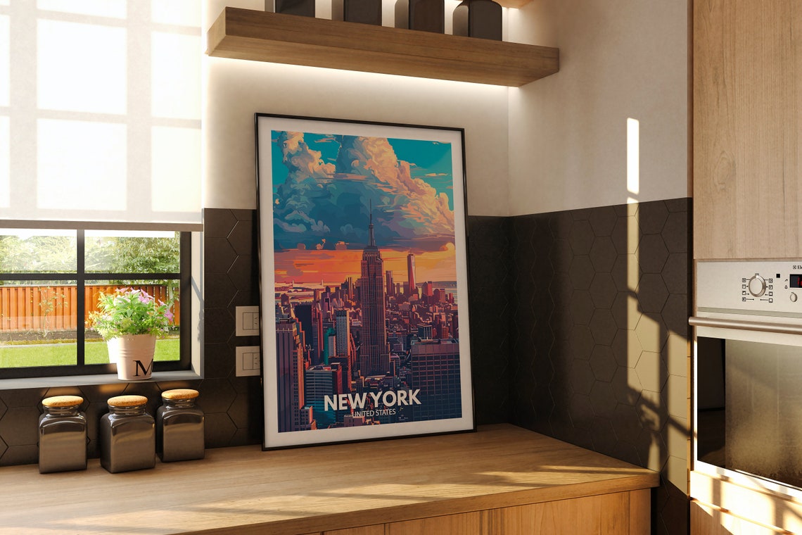 New York City Sunset Skyline Empire State Building Travel Poster - Image 2