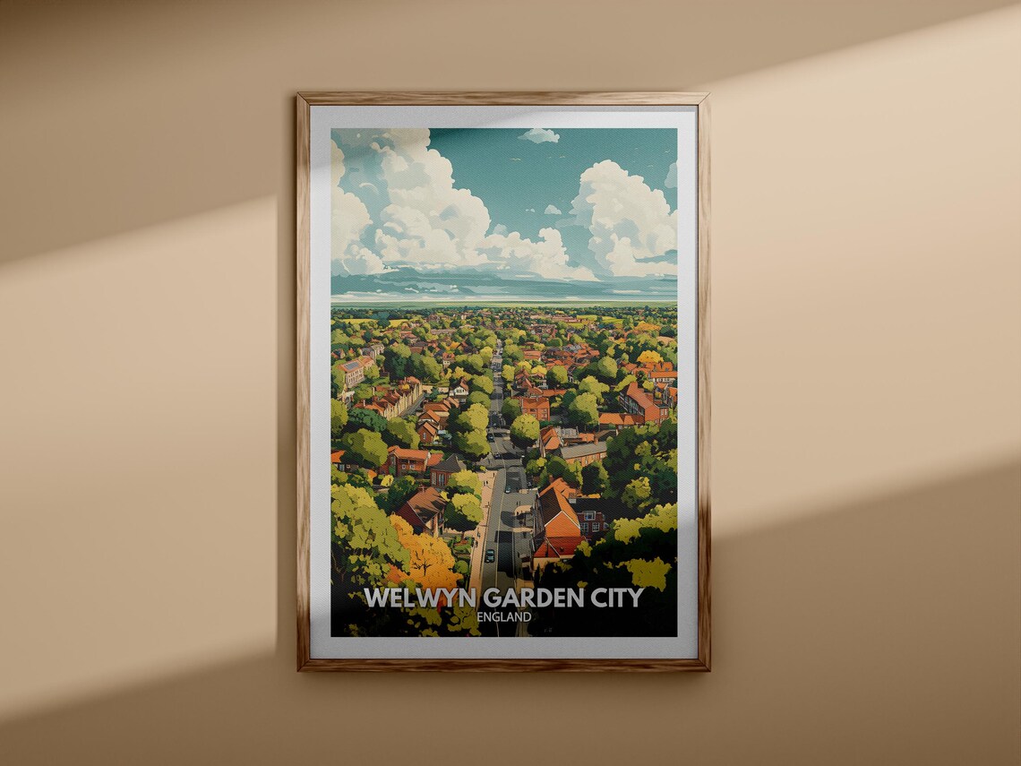 Welwyn Garden City England Aerial Town View Travel Art Poster - Image 3
