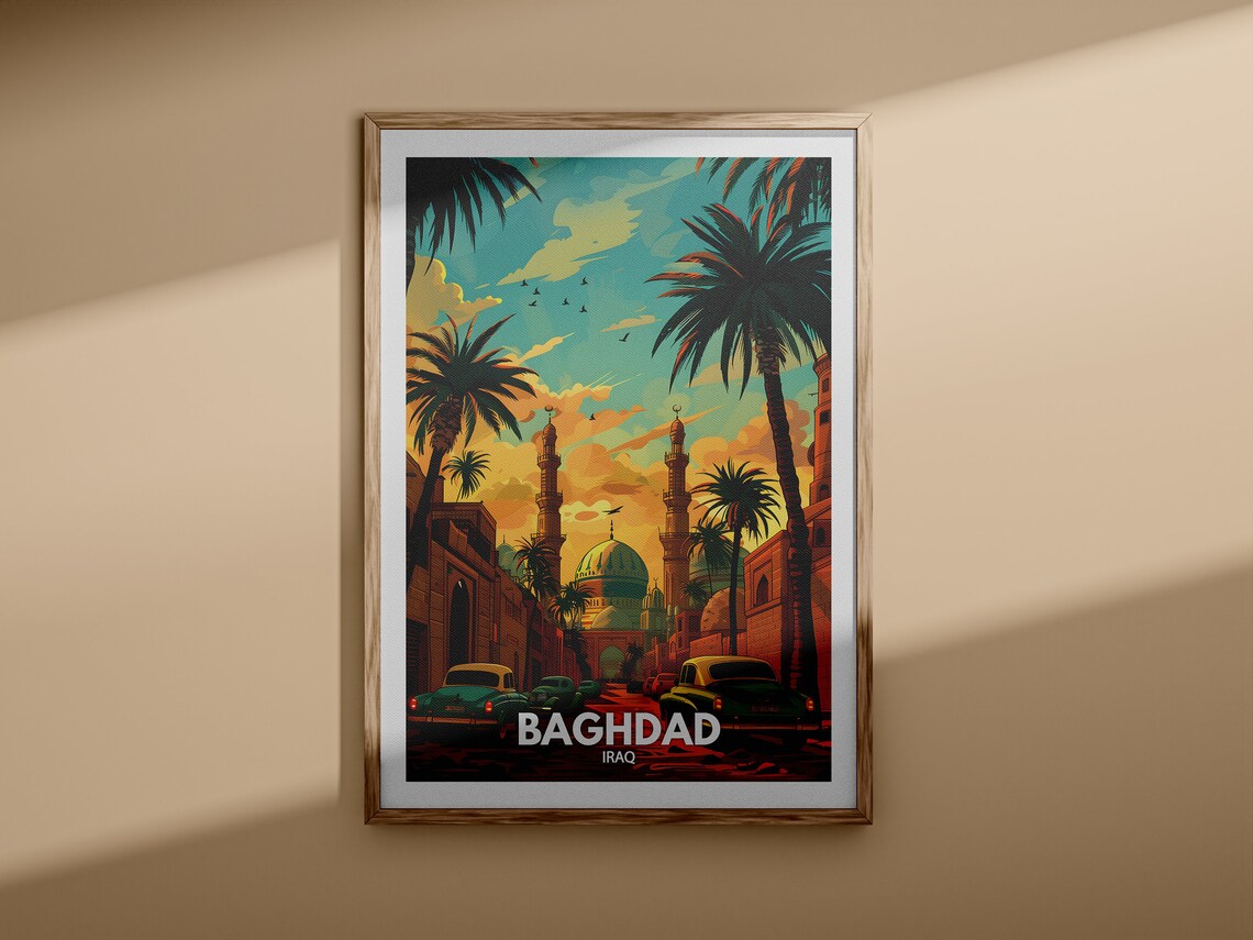 Baghdad Iraq Golden Mosque Domes Sunset Vintage Travel Poster - Image 3