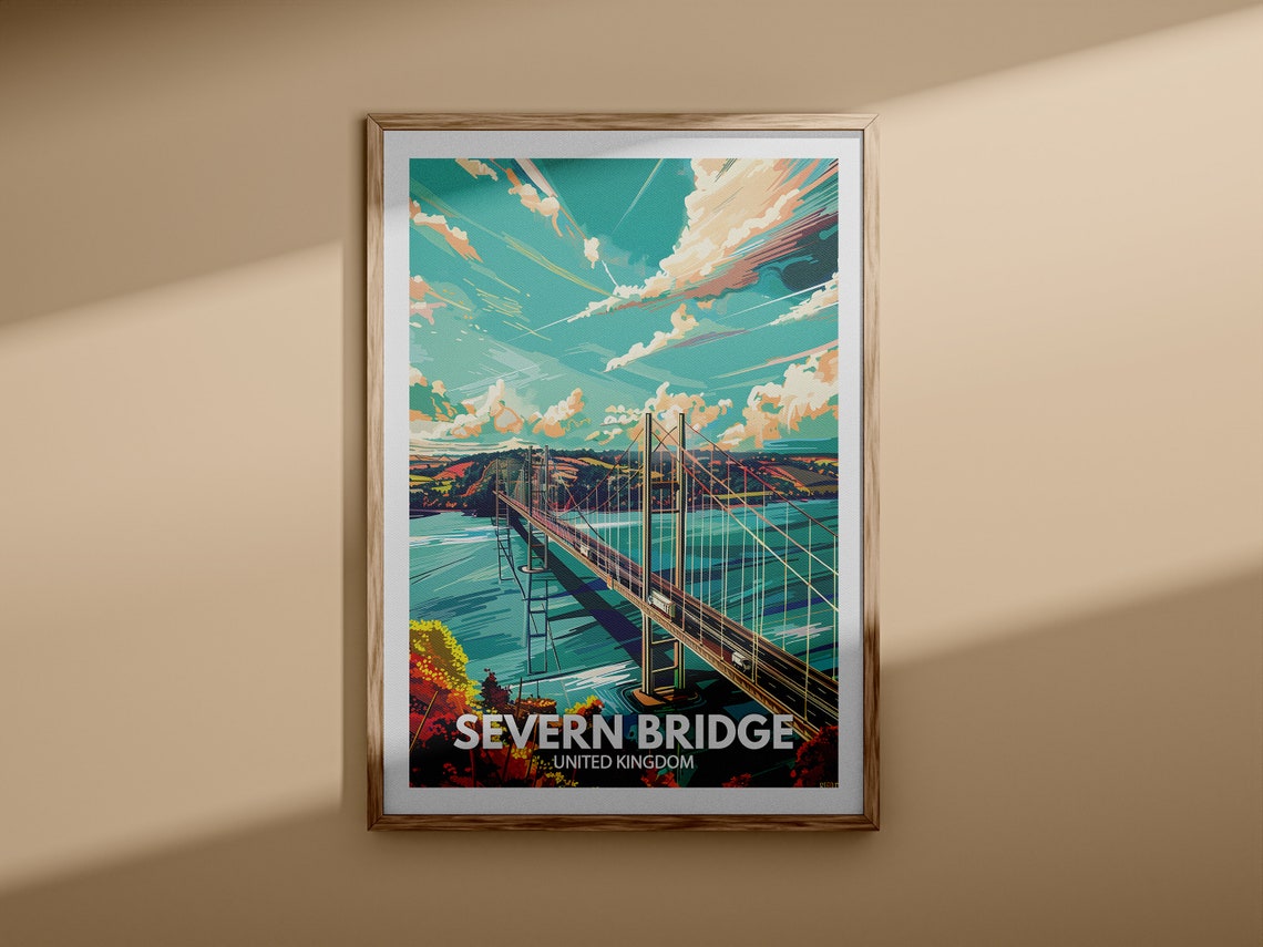 Severn Bridge Print Severn Bridge Travel Poster United Kingdom Wall Print United Kingdom Home Decor Travel Poster Unique City Print - Image 3