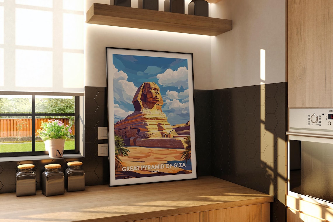 Great Sphinx And Pyramids Of Giza Egypt Desert Travel Poster - Image 2