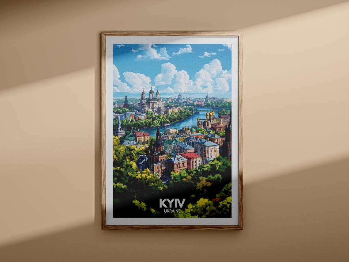 Kyiv Ukraine Golden River Cathedrals Skyline Retro Travel Poster - Image 3