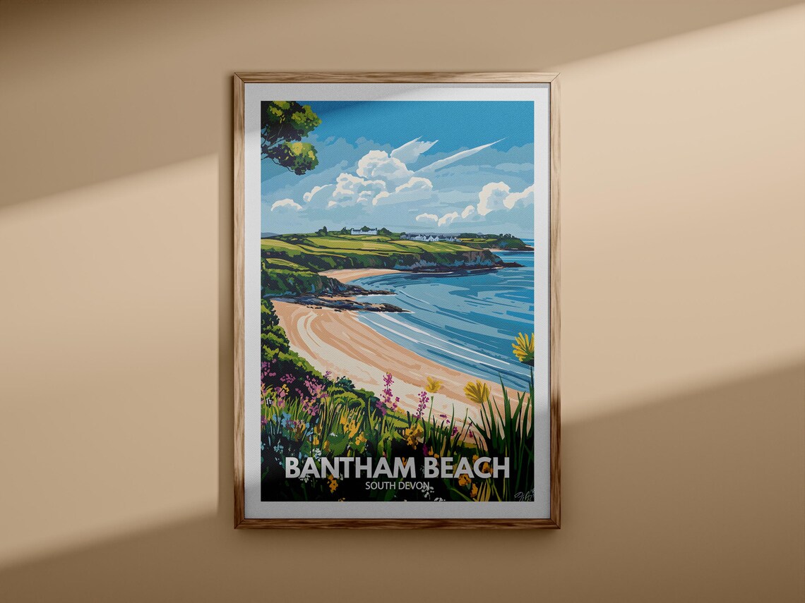 Bantham Beach South Devon Curved Bay Wildflowers Travel Poster - Image 3
