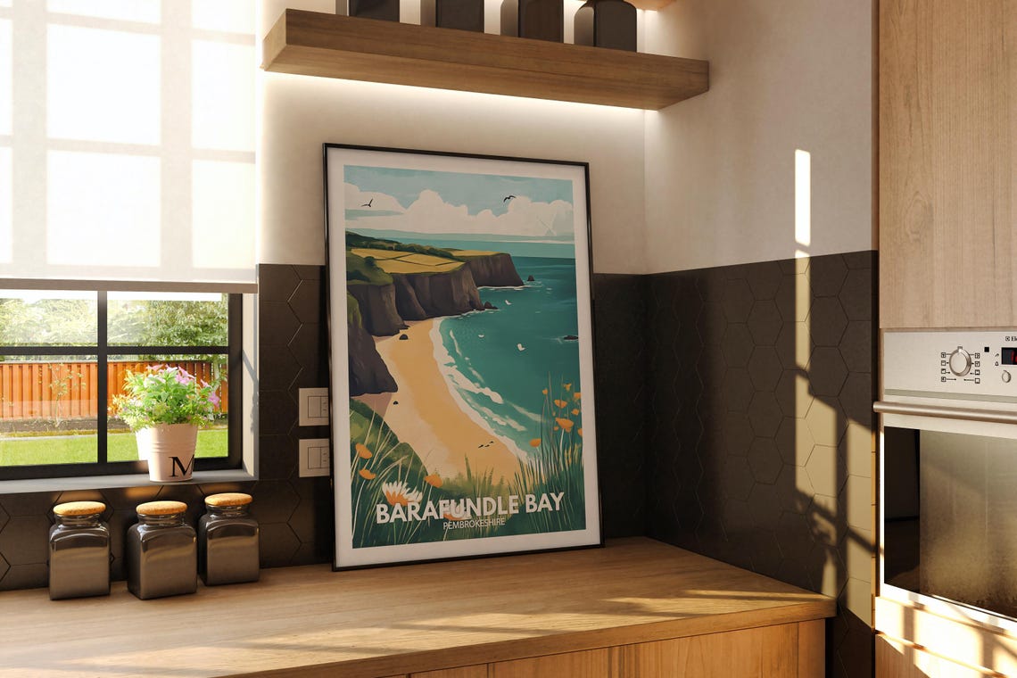 Barafundle Bay Pembrokeshire Golden Beach Cliffs Travel Poster - Image 2
