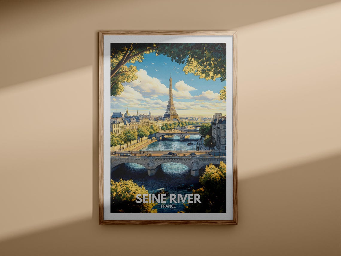 Seine River Paris Eiffel Tower Bridge Vintage Travel Poster France - Image 3