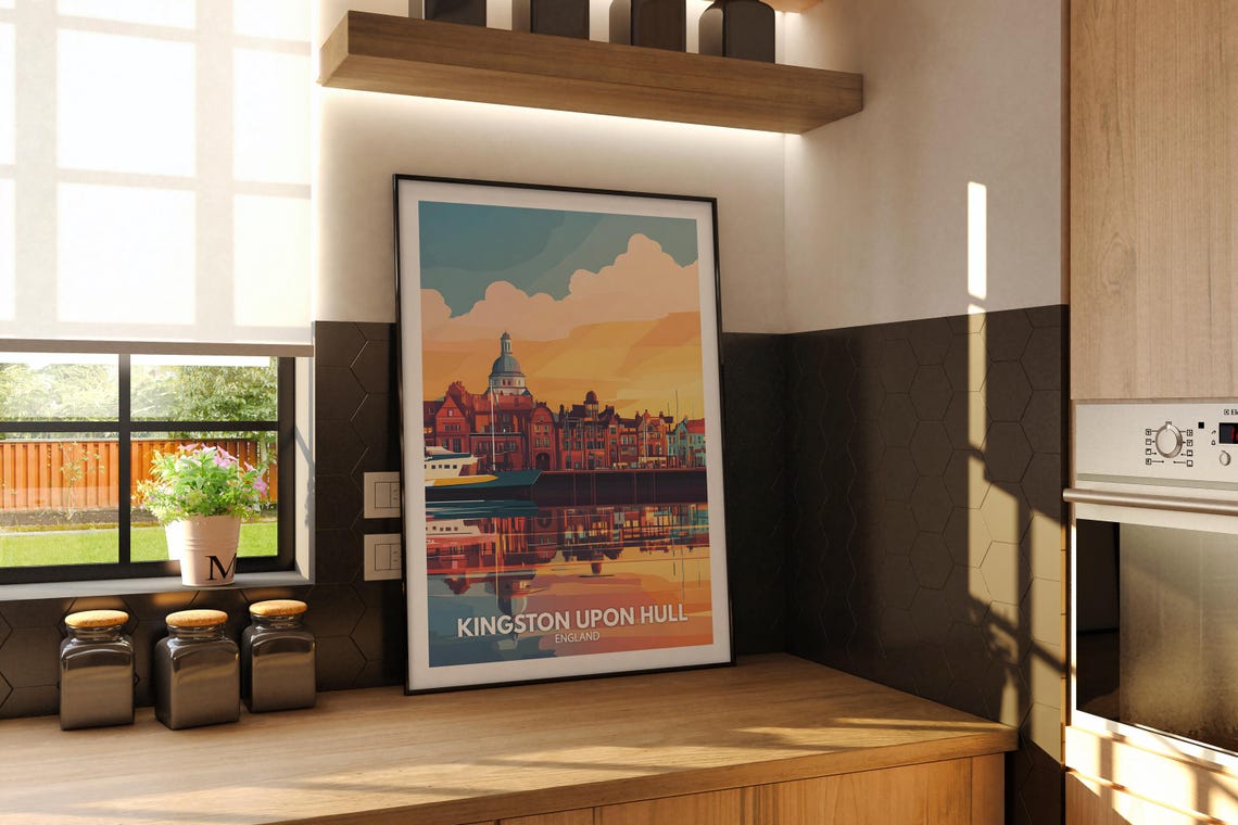 Kingston Upon Hull England Waterfront Sunset Reflection Travel Poster - Image 2