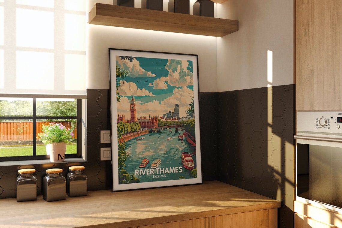 River Thames England Big Ben City Skyline Vintage Travel Poster - Image 2