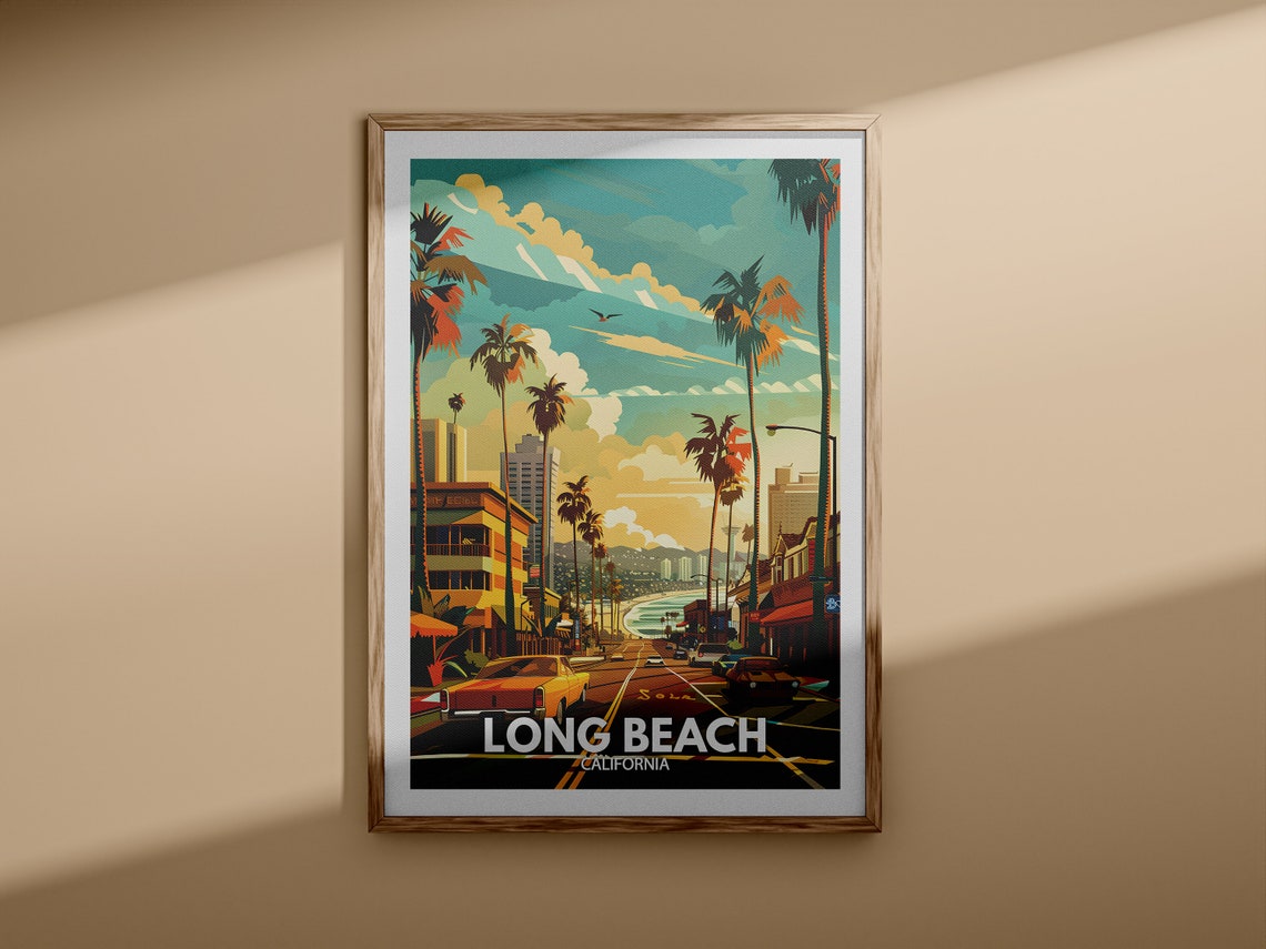Long Beach Art Print Long Beach Travel Poster California Wall Art Print United States Travel Home Decor Usa City Poster - Image 3