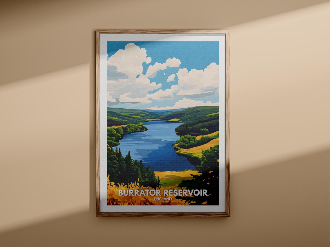 Burrator Reservoir England Moorland Water Retro Travel Poster - Image 3