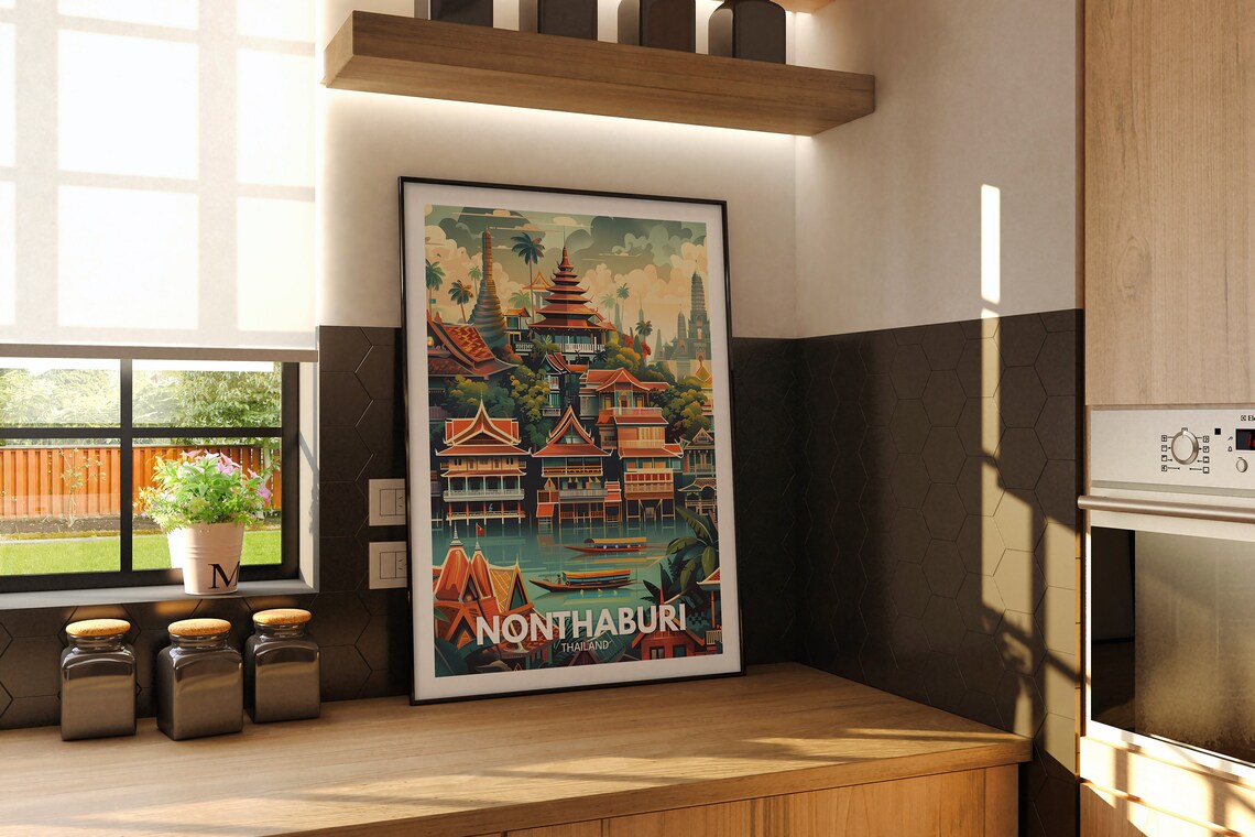Nonthaburi Thailand Canal Temples Longtail Boats Travel Poster - Image 2